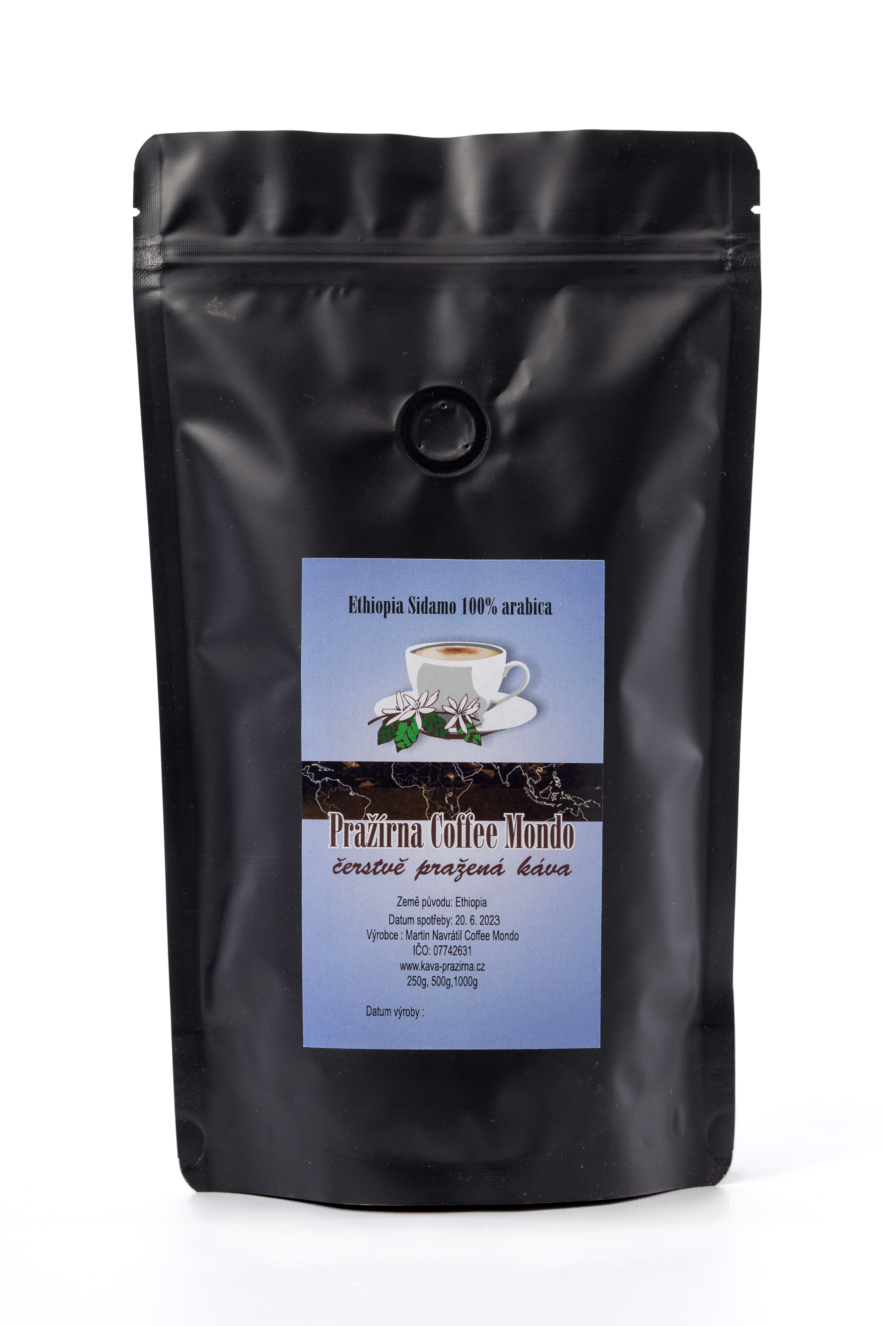 Etiopská zrnková káva Ethiopia Sidamo 100 % arabica 250 g,